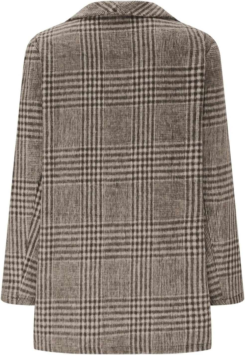 Womens Trench Coat Mid Length Plaid Jacket Single Breasted Wool Coat Notch Lapel Pea Coat Dressy Casual Jackets