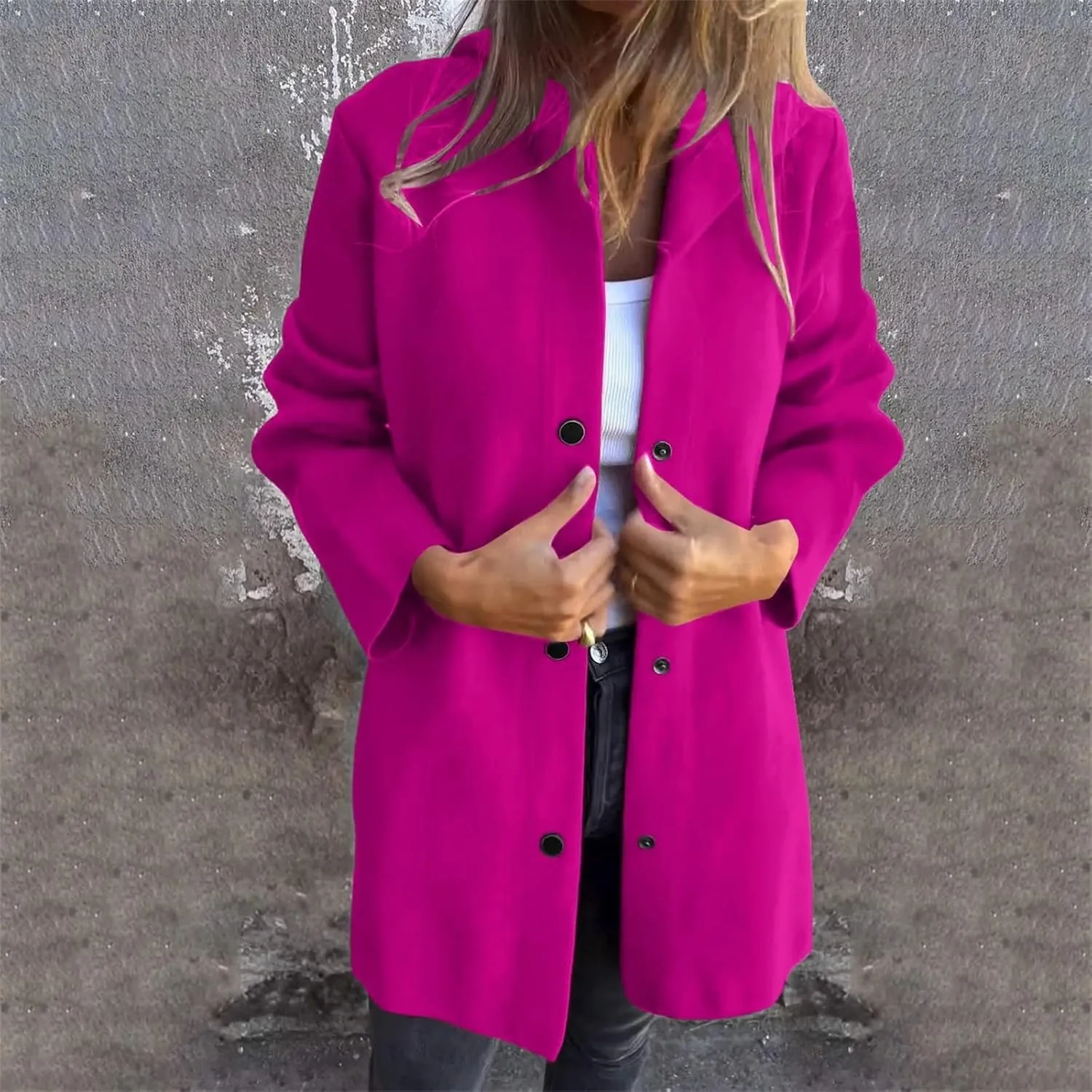 Womens Trench Coat with Hood Snap Button Jacket Plus Size Pea Coat Open Front Cardigan Casual Fall Winter Outfits