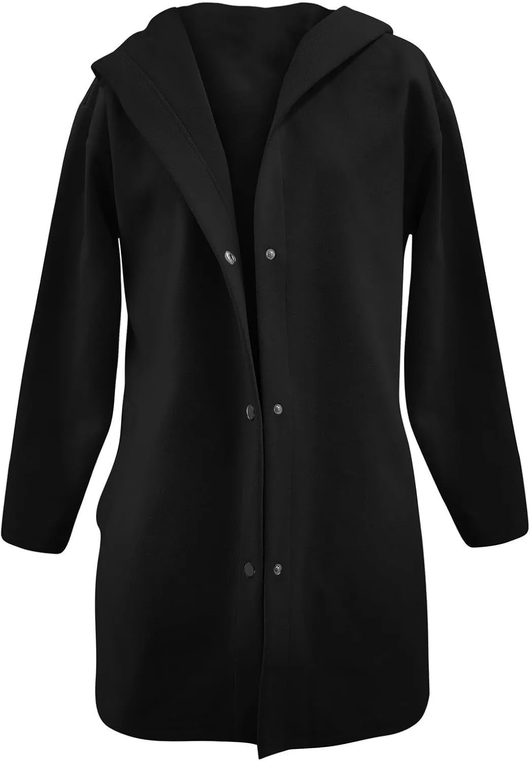 Womens Trench Coat with Hood Snap Button Jacket Plus Size Pea Coat Open Front Cardigan Casual Fall Winter Outfits