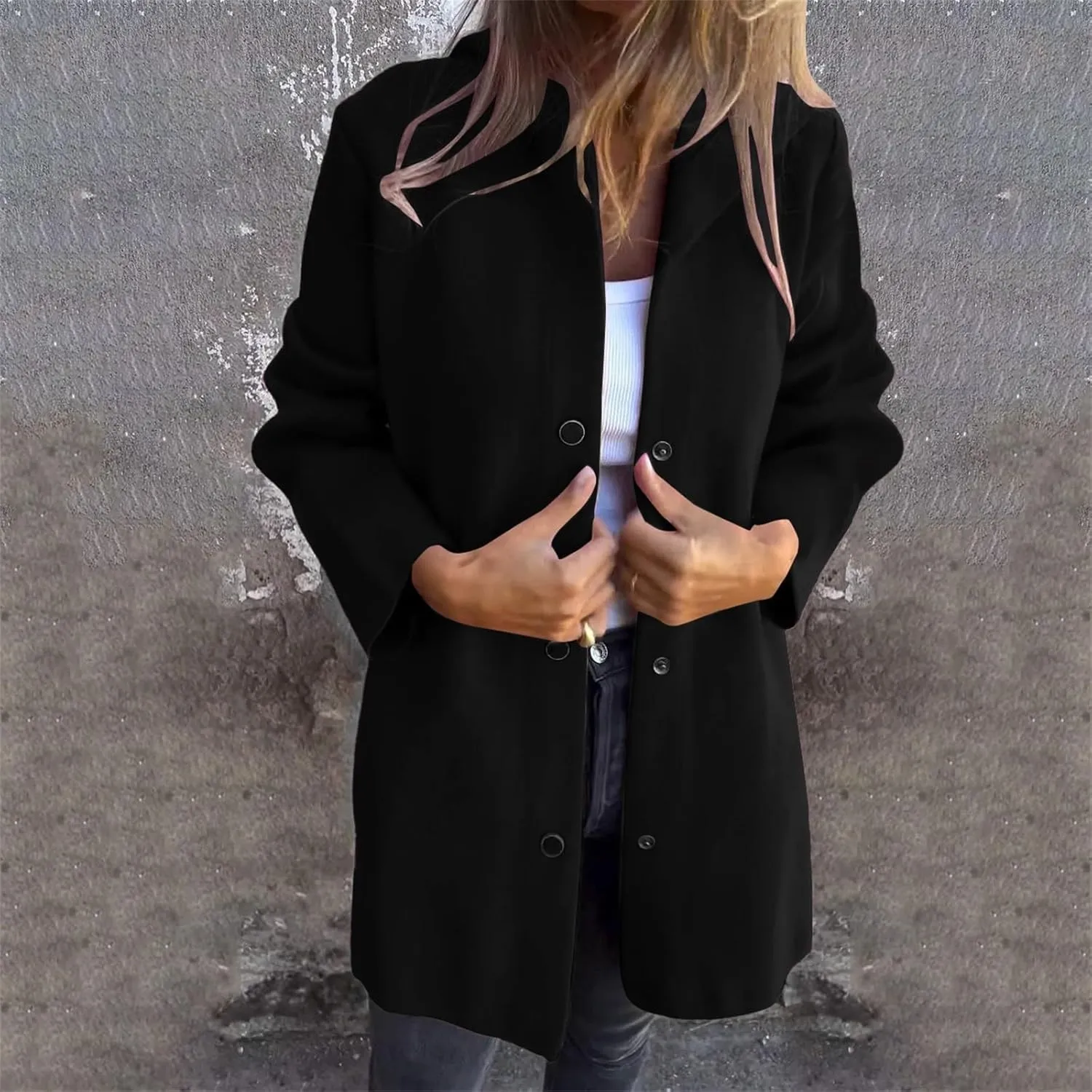 Womens Trench Coat with Hood Snap Button Jacket Plus Size Pea Coat Open Front Cardigan Casual Fall Winter Outfits
