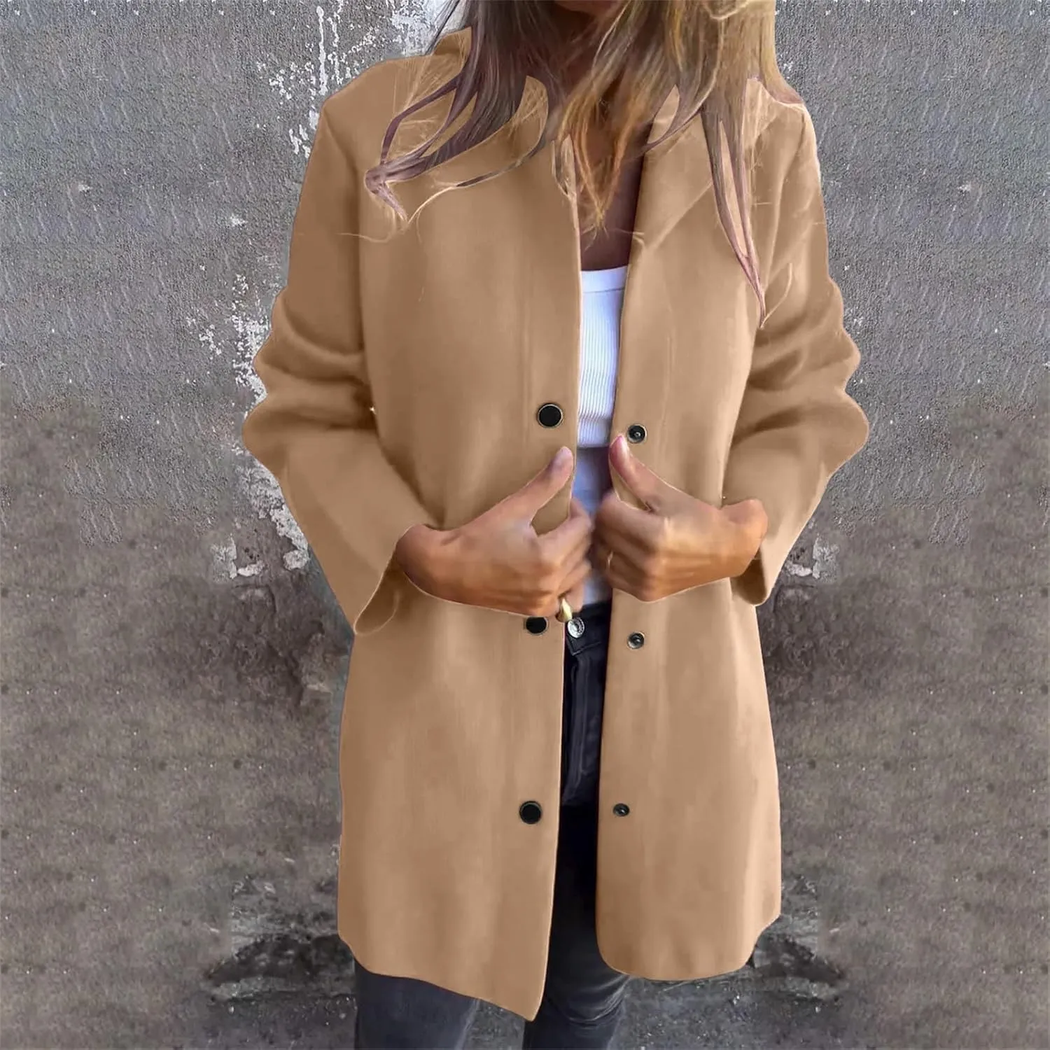 Womens Trench Coat with Hood Snap Button Jacket Plus Size Pea Coat Open Front Cardigan Casual Fall Winter Outfits