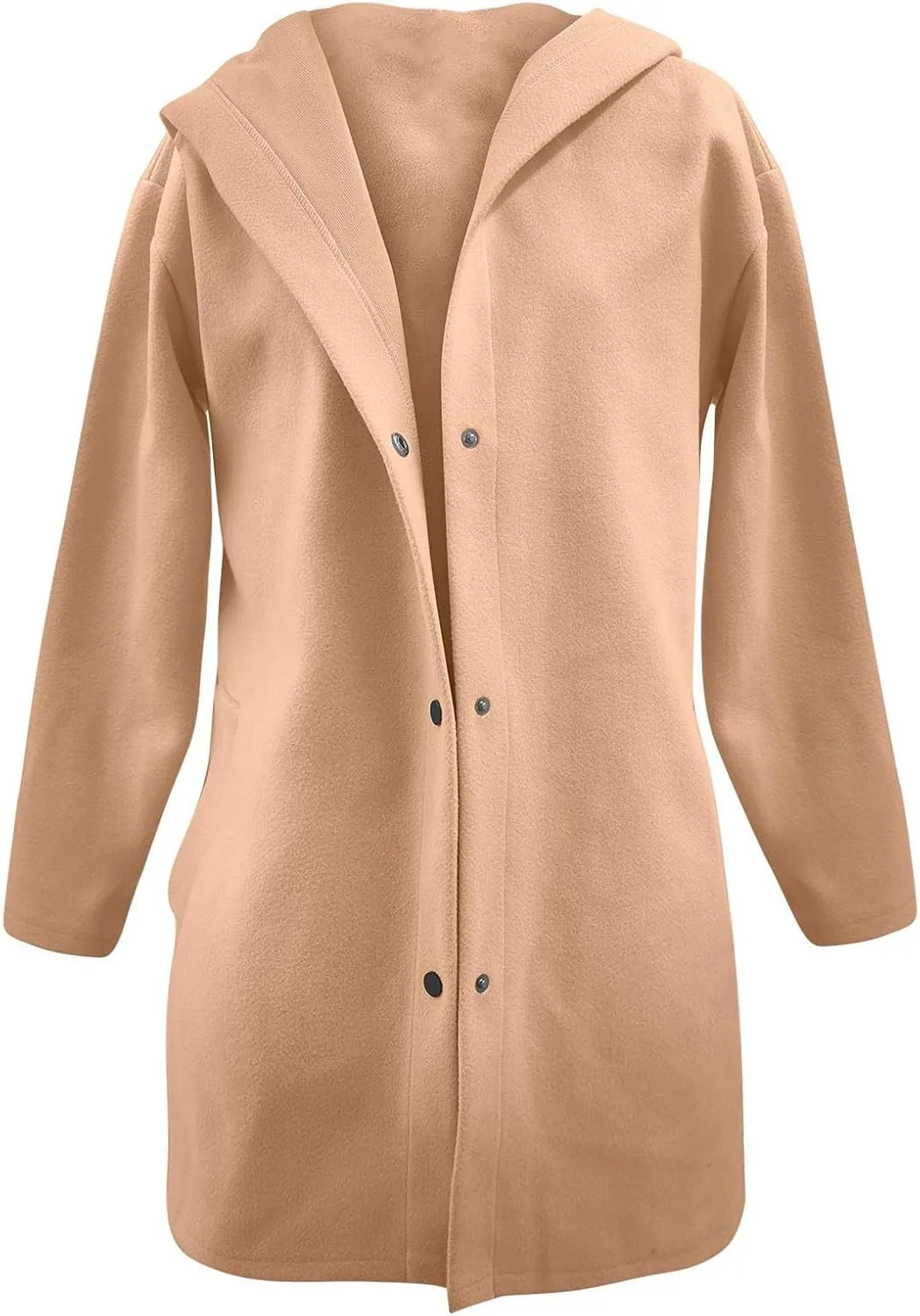 Womens Trench Coat with Hood Snap Button Jacket Plus Size Pea Coat Open Front Cardigan Casual Fall Winter Outfits