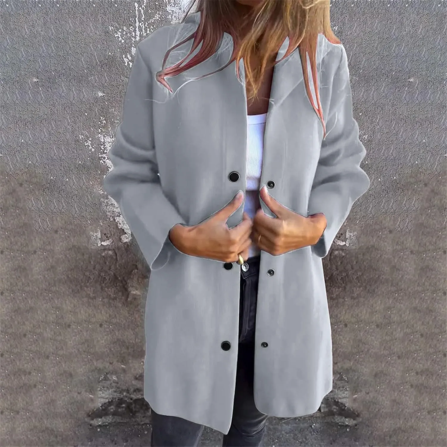 Womens Trench Coat with Hood Snap Button Jacket Plus Size Pea Coat Open Front Cardigan Casual Fall Winter Outfits