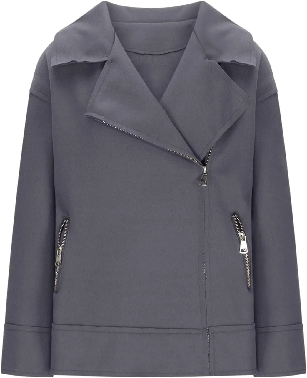 Women's Trench Coats Short Pea Coat Wool Blend Zip up Jacket Notch Lapel Jacket Loose Fit Casual Jacket Winter Coat