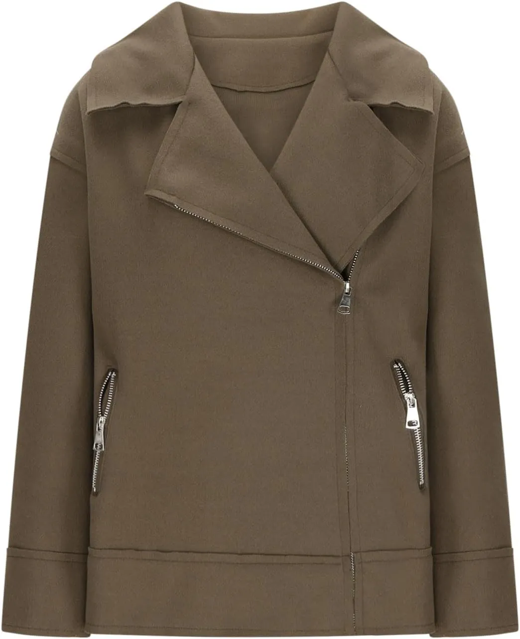 Women's Trench Coats Short Pea Coat Wool Blend Zip up Jacket Notch Lapel Jacket Loose Fit Casual Jacket Winter Coat