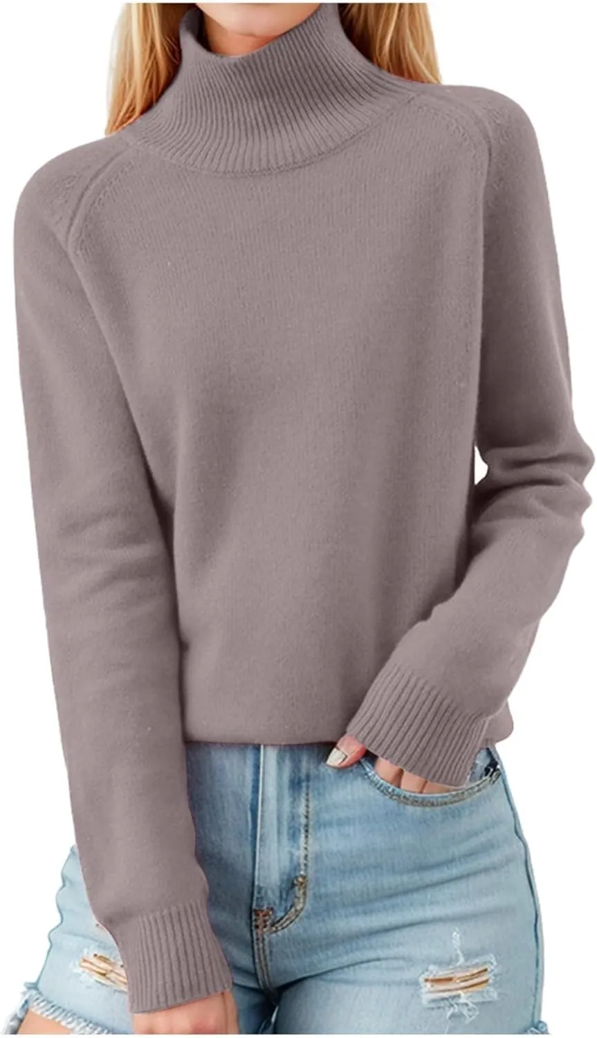 Women's Turtleneck Basic Sweaters 2024 Fall Winter Warm Ribbed Knitted Sweater Fashion Casual Long-Sleeve Jumper Tops