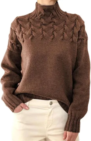 Womens Turtleneck Long Sleeve Solid Comfy Cable Knit Sweater, Slouchy Knit Chunky Sweater, Womens Turtleneck Sweater