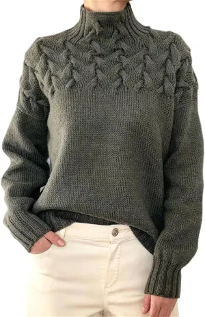 Womens Turtleneck Long Sleeve Solid Comfy Cable Knit Sweater, Slouchy Knit Chunky Sweater, Womens Turtleneck Sweater