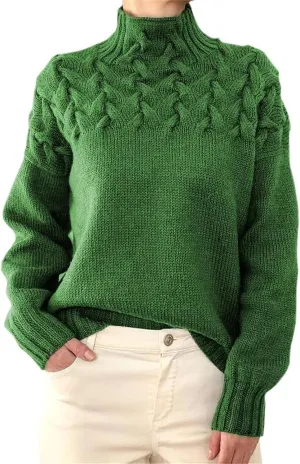 Womens Turtleneck Long Sleeve Solid Comfy Cable Knit Sweater, Slouchy Knit Chunky Sweater, Womens Turtleneck Sweater