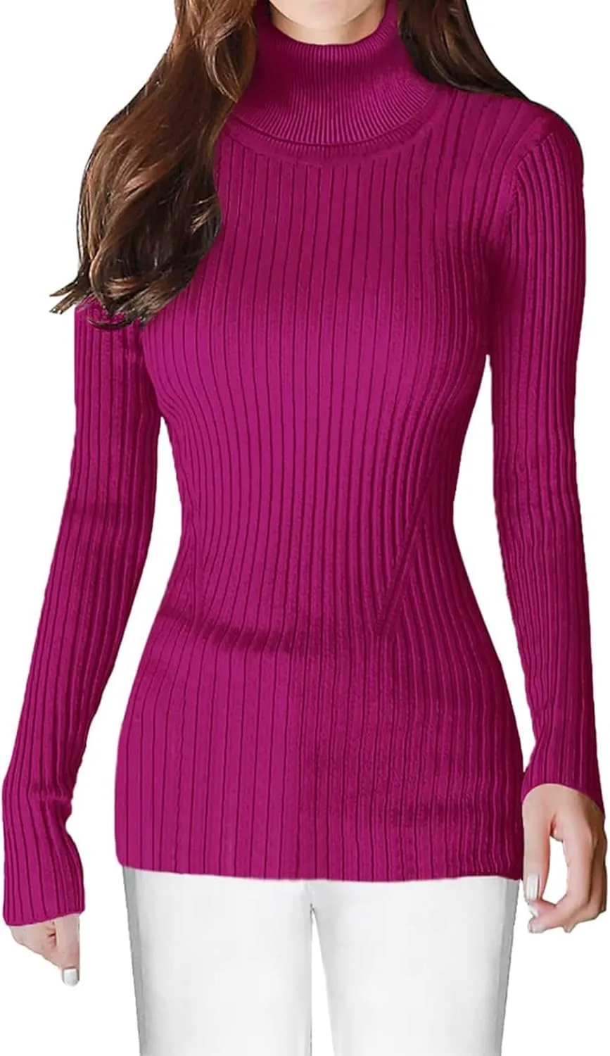 Womens Turtleneck Long Sleeve Sweater Casual Ribbed Thermal Fitted Sweaters Chunky Cable Knit Sweater Pullover 2025