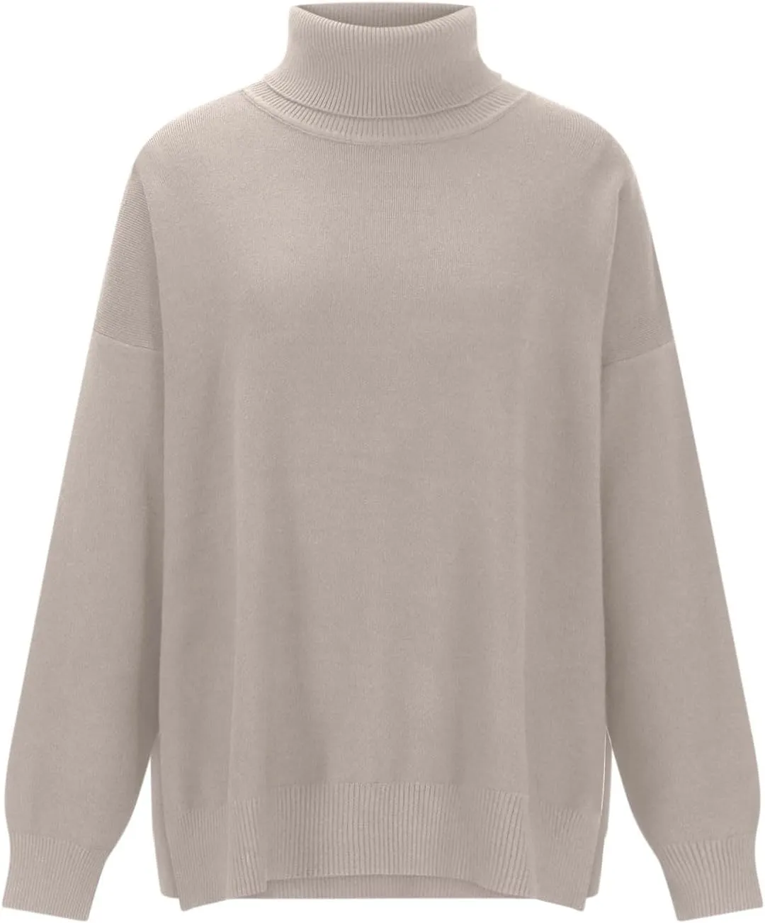 Women's Turtleneck Oversized Sweaters 2024 Fall Casual Loose Long Sleeve Split Hem Tunic Pullover Sweater Knit Tops