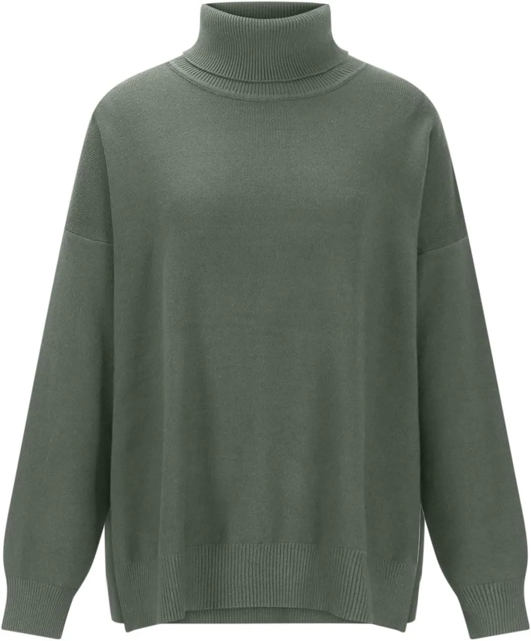 Women's Turtleneck Oversized Sweaters 2024 Fall Casual Loose Long Sleeve Split Hem Tunic Pullover Sweater Knit Tops