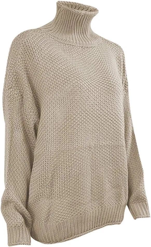 Womens Turtleneck Sweater Oversized Knit Sweater Chunky Pullover Sweater Vintage Jumper Top Winter Casual Tunic Top