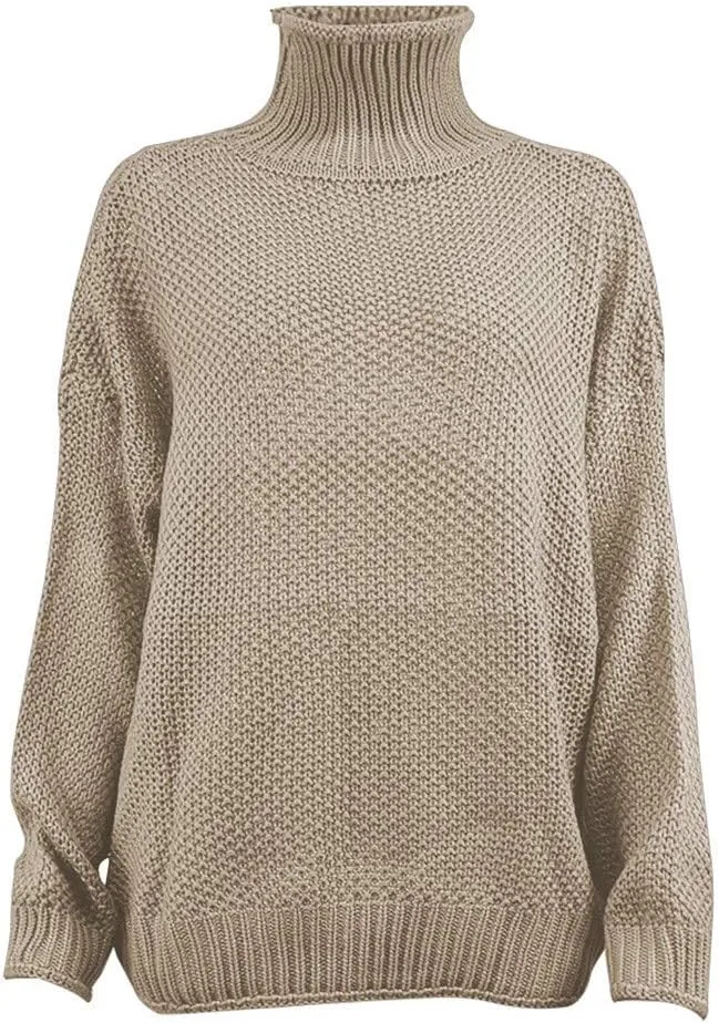 Womens Turtleneck Sweater Oversized Knit Sweater Chunky Pullover Sweater Vintage Jumper Top Winter Casual Tunic Top