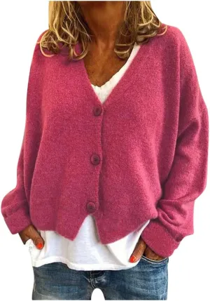 Women's V Neck Long Sleeve Sweater Solid Color Stripes Knit Sweaters Lightweight Novelty Slouchy Cardigans Fall Coats
