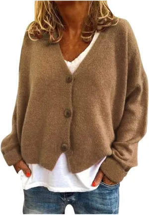 Women's V Neck Long Sleeve Sweater Solid Color Stripes Knit Sweaters Lightweight Novelty Slouchy Cardigans Fall Coats
