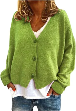 Women's V Neck Long Sleeve Sweater Solid Color Stripes Knit Sweaters Lightweight Novelty Slouchy Cardigans Fall Coats