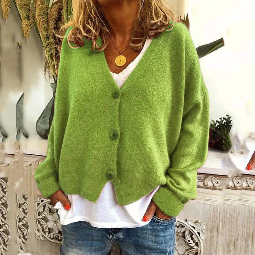 Women's V Neck Long Sleeve Sweater Solid Color Stripes Knit Sweaters Lightweight Novelty Slouchy Cardigans Fall Coats
