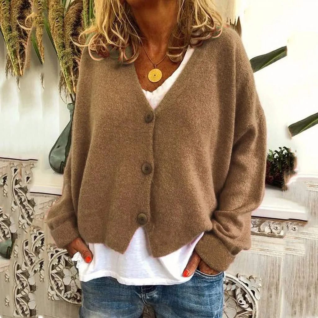 Women's V Neck Long Sleeve Sweater Solid Color Stripes Knit Sweaters Lightweight Novelty Slouchy Cardigans Fall Coats