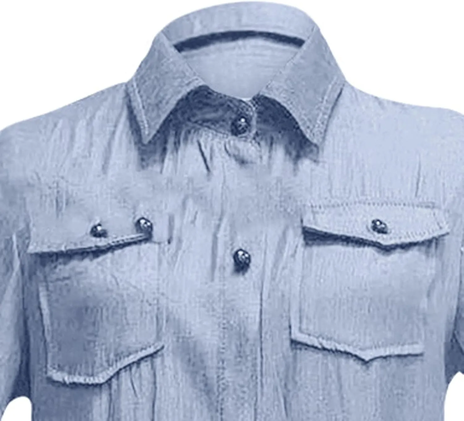 Women's Vintage Short Sleeve Blue Jean Shirt Dress Button Up Denim Dress Summer Jean Shirt Dress Flowy Fall Long Dress