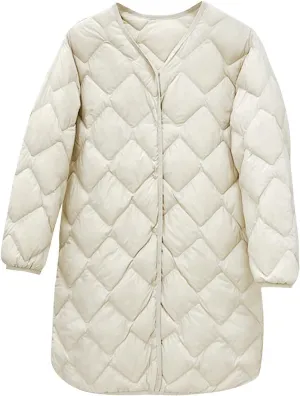 Women's Winter Coats Lightweight Quilted Jackets Casual Button Down Thicken Warm Puffer Jackets Long Down Coats Outwear