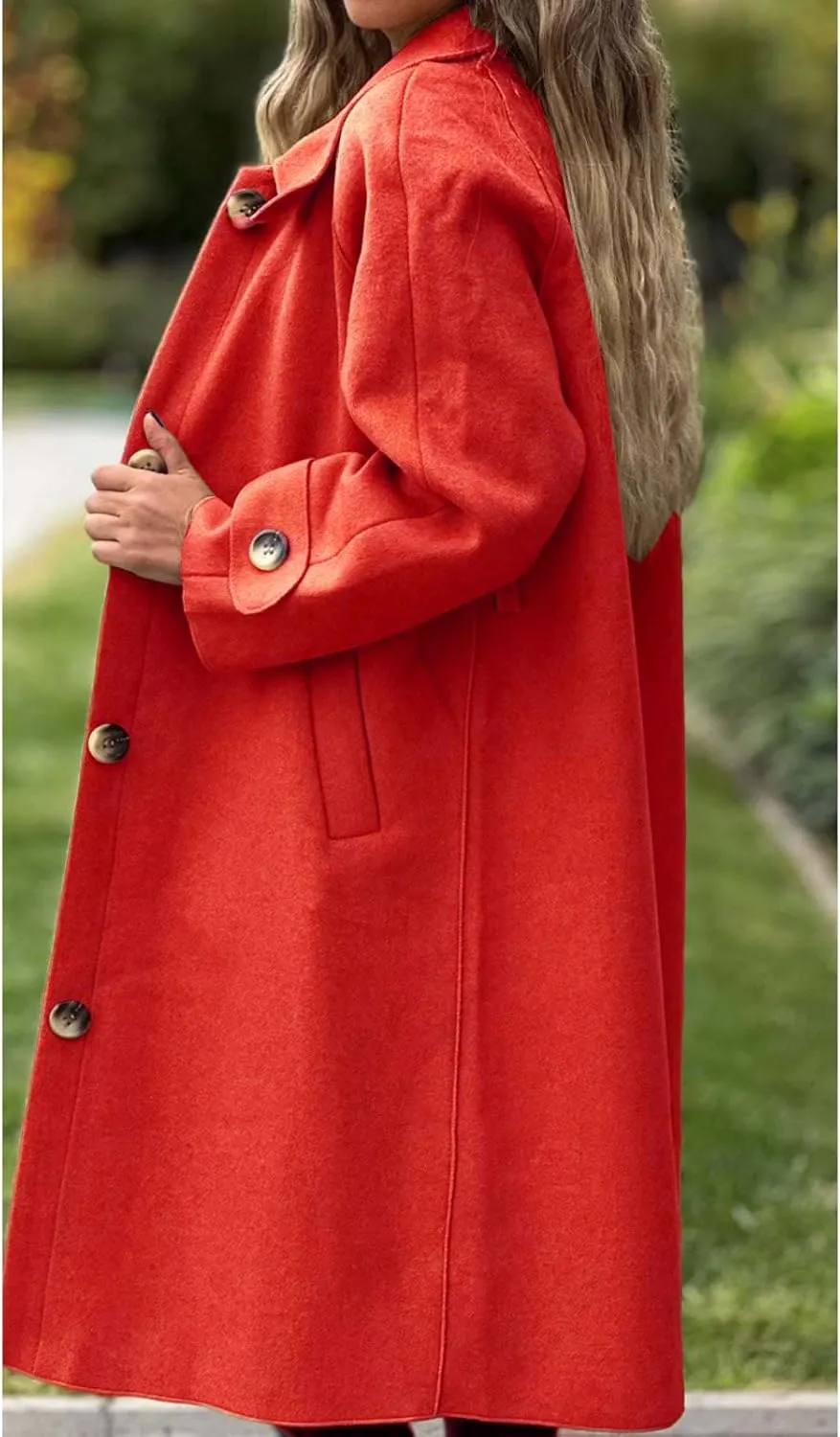 Womens Wool Blend Coat Button Down Long Sleeve Jackets Winter Lapel Open Front Coats Trendy Trench Coat