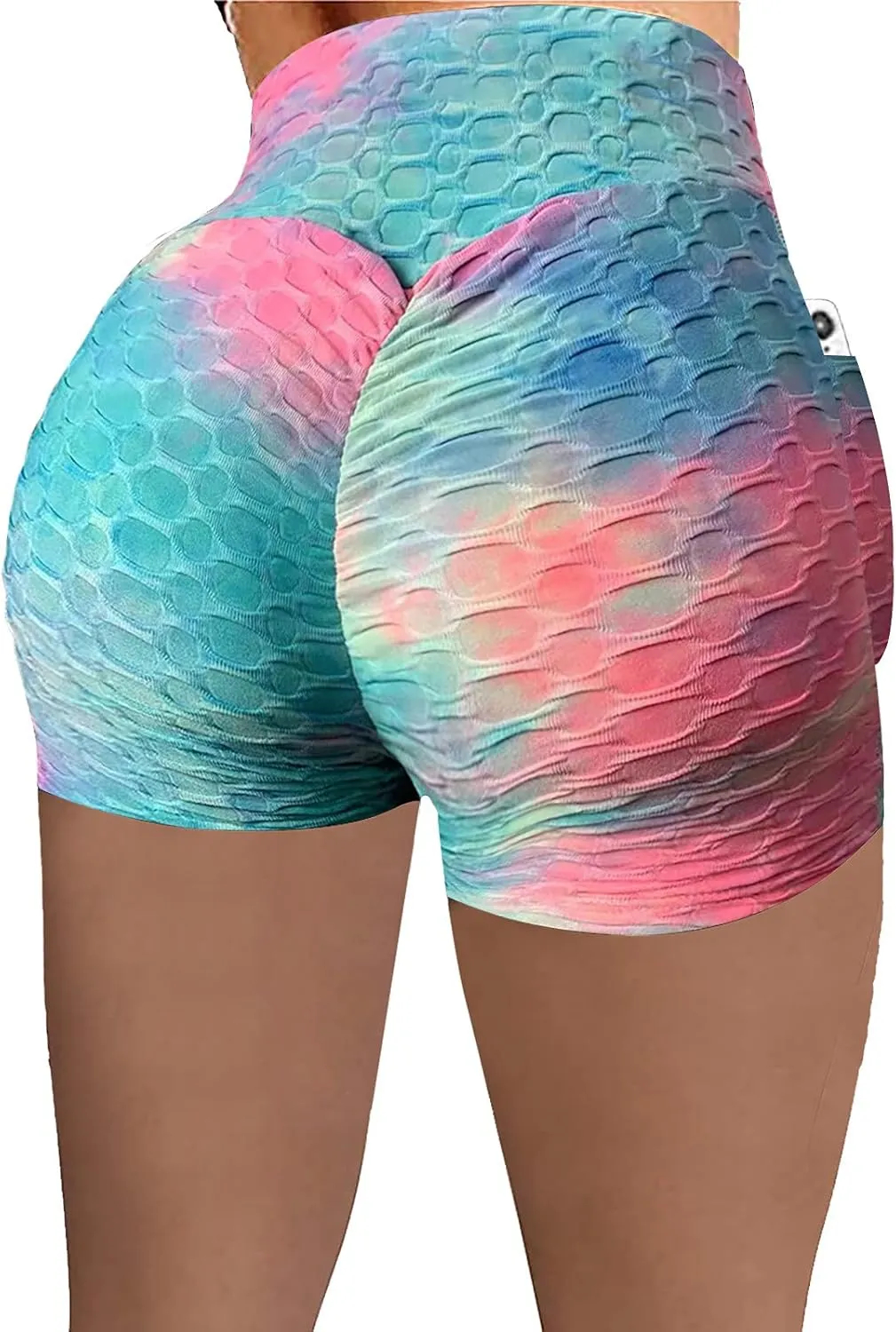 Womens Workout Scrunch Shorts Tie Dye Contour Gym Yoga Stretch Skinny Shorts Honeycomb Butt Lifting Athletic Shorts