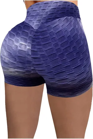 Womens Workout Scrunch Shorts Tie Dye Contour Gym Yoga Stretch Skinny Shorts Honeycomb Butt Lifting Athletic Shorts