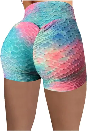 Womens Workout Scrunch Shorts Tie Dye Contour Gym Yoga Stretch Skinny Shorts Honeycomb Butt Lifting Athletic Shorts