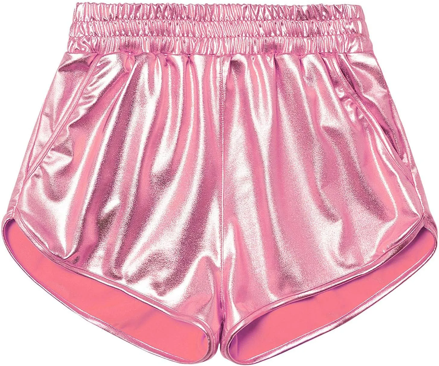 Women's Yoga Hot Shorts Elastic Waist Shiny Metallic Short Pants