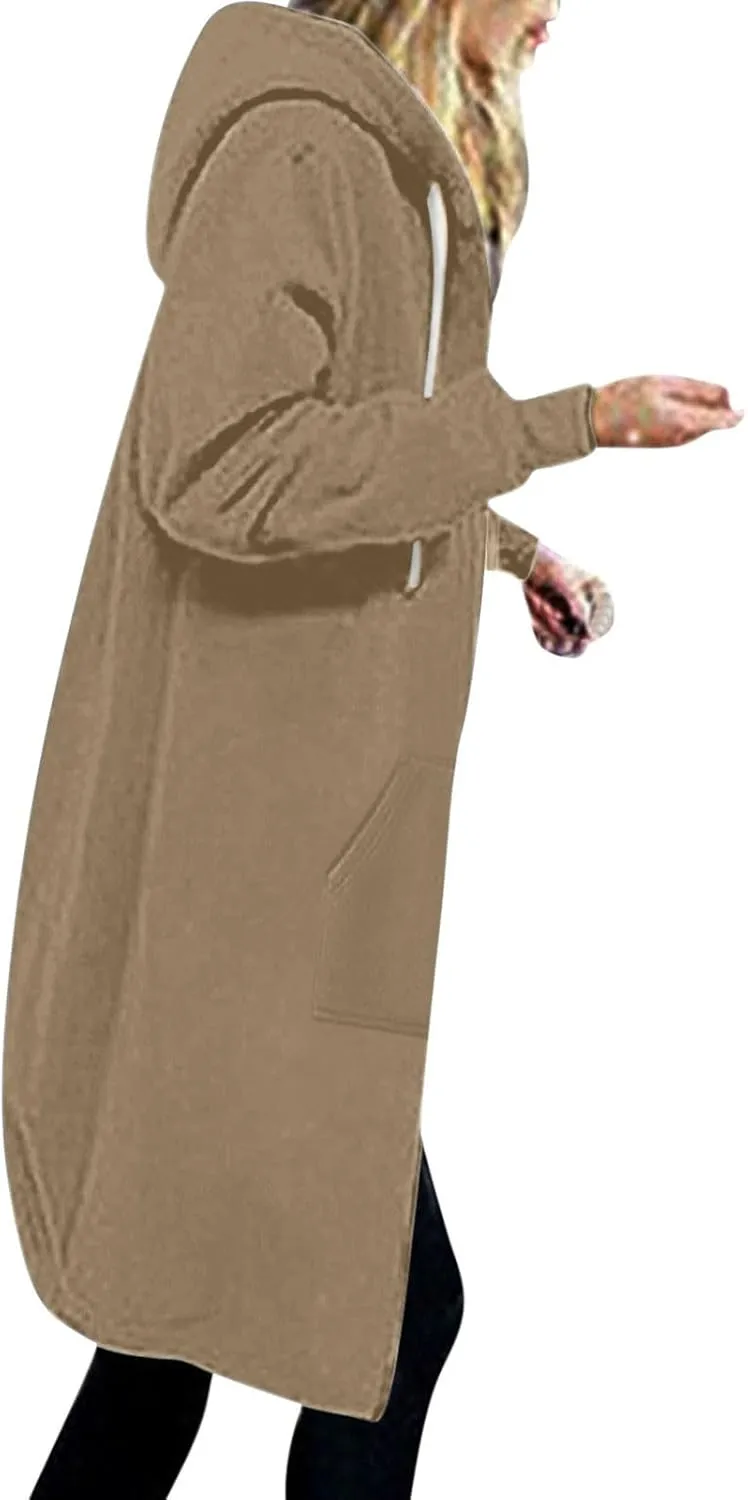 Women's Zip Up Hoodies Oversized Fleece Long Tunic Sweatshirts Casual Long Sleeve 2024 Fall Trendy Jacket Coat