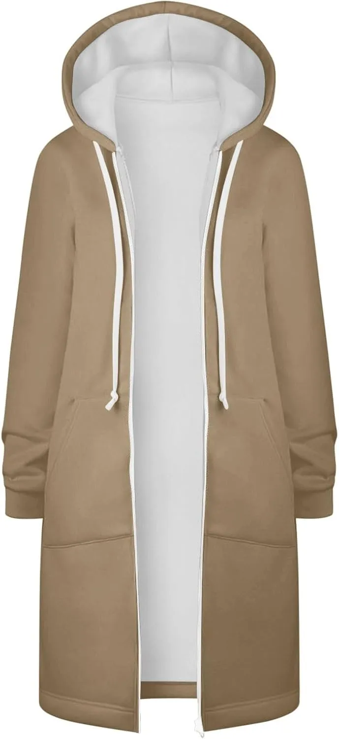Women's Zip Up Hoodies Oversized Fleece Long Tunic Sweatshirts Casual Long Sleeve 2024 Fall Trendy Jacket Coat