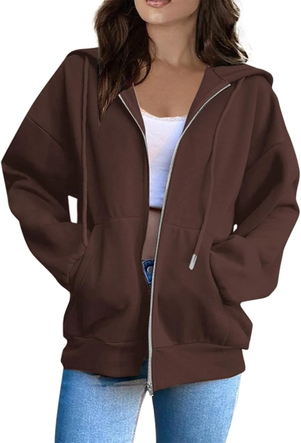 Womens Zip Up Hoodies Trendy Drawstring Hooded Sweatshirts Casual 2025 Fall Winter Jackets with Pockets