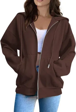 Womens Zip Up Hoodies Trendy Drawstring Hooded Sweatshirts Casual 2025 Fall Winter Jackets with Pockets