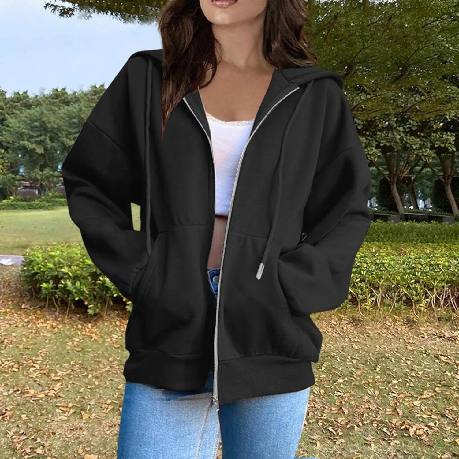 Womens Zip Up Hoodies Trendy Drawstring Hooded Sweatshirts Casual 2025 Fall Winter Jackets with Pockets