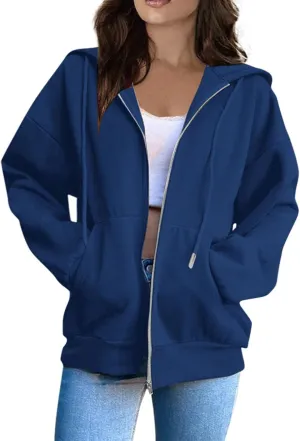 Womens Zip Up Hoodies Trendy Drawstring Hooded Sweatshirts Casual 2025 Fall Winter Jackets with Pockets