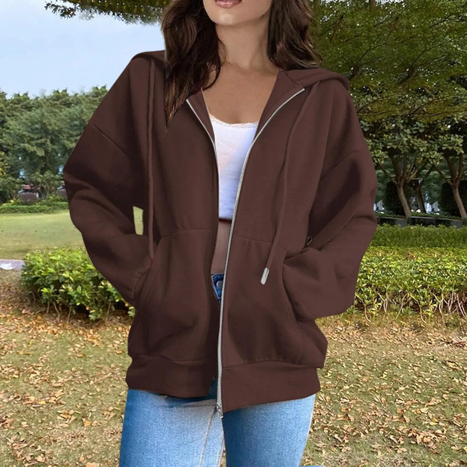 Womens Zip Up Hoodies Trendy Drawstring Hooded Sweatshirts Casual 2025 Fall Winter Jackets with Pockets