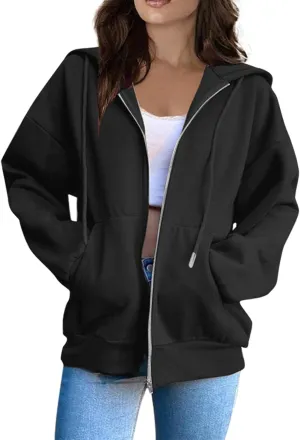 Womens Zip Up Hoodies Trendy Drawstring Hooded Sweatshirts Casual 2025 Fall Winter Jackets with Pockets