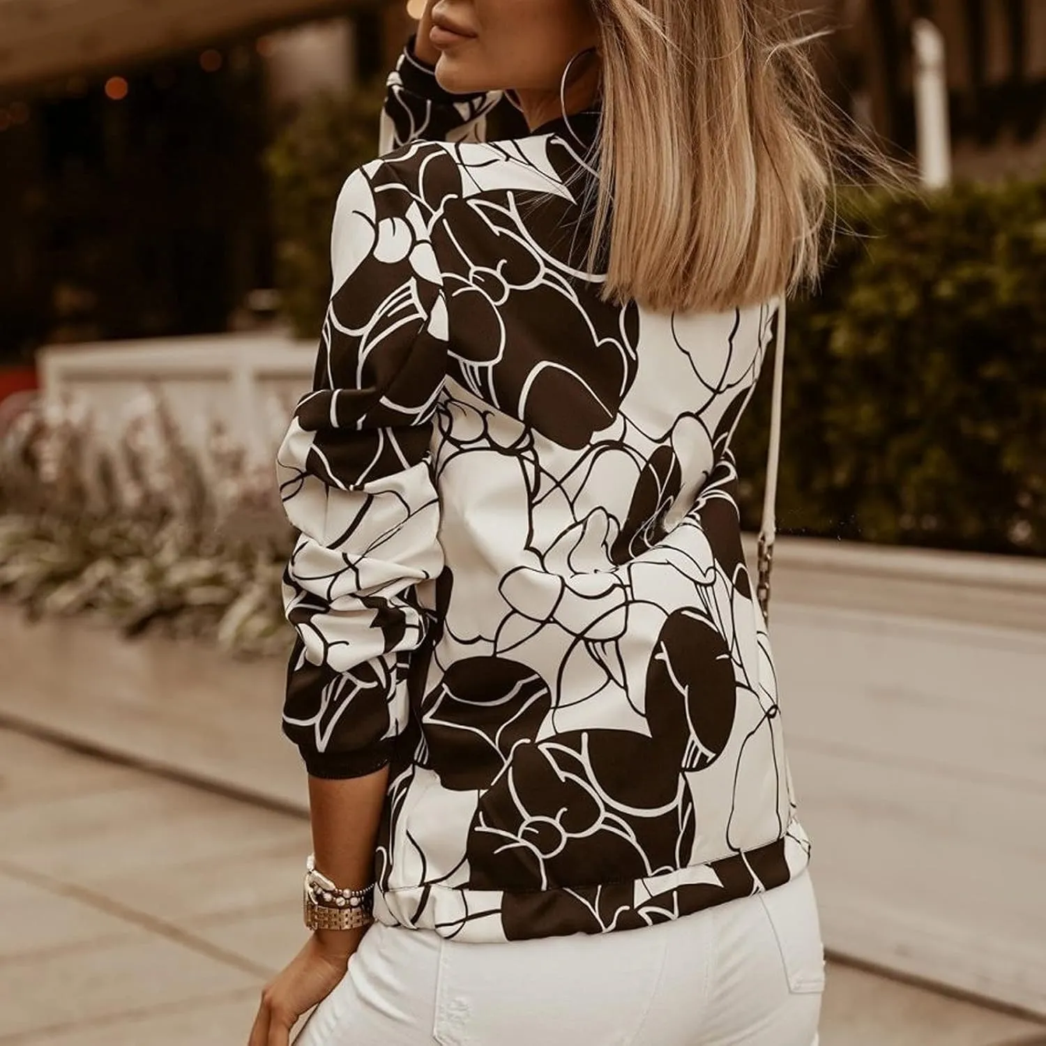 Womens Zip Up Sweatshirts Jackets Long Sleeve Casual Loose Outwear with Pockets Bomber Jacket Outdoor Windbreaker