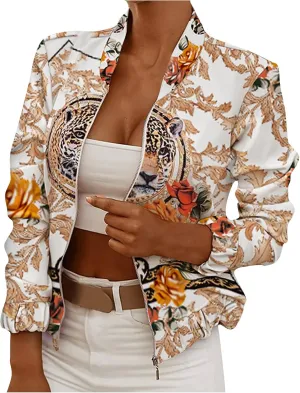 Womens Zip Up Sweatshirts Jackets Long Sleeve Casual Loose Outwear with Pockets Bomber Jacket Outdoor Windbreaker