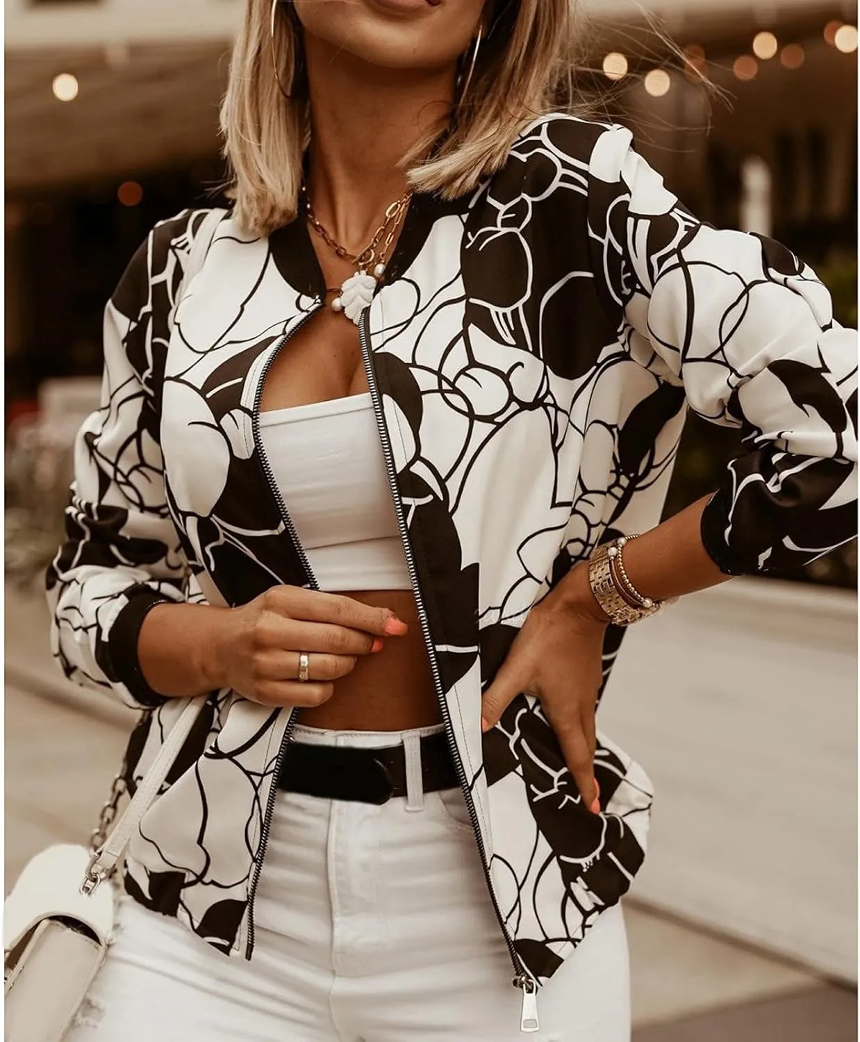 Womens Zip Up Sweatshirts Jackets Long Sleeve Casual Loose Outwear with Pockets Bomber Jacket Outdoor Windbreaker