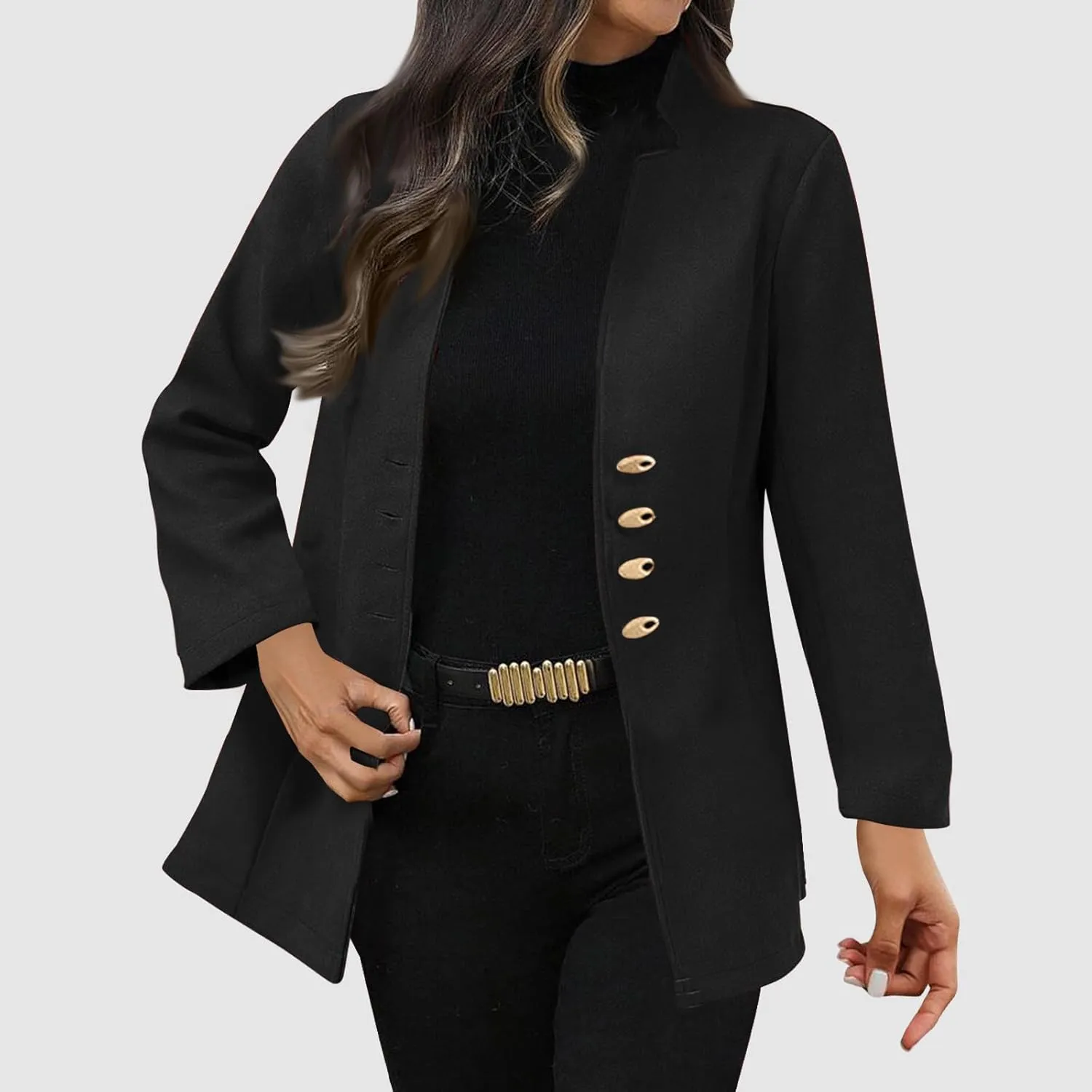 Wool Trench Coat Women Single Breasted Pea Coat Notch Collar Blazer Casual Work Jacket Plus Size Fall Winter Jackets