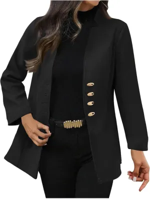 Wool Trench Coat Women Single Breasted Pea Coat Notch Collar Blazer Casual Work Jacket Plus Size Fall Winter Jackets