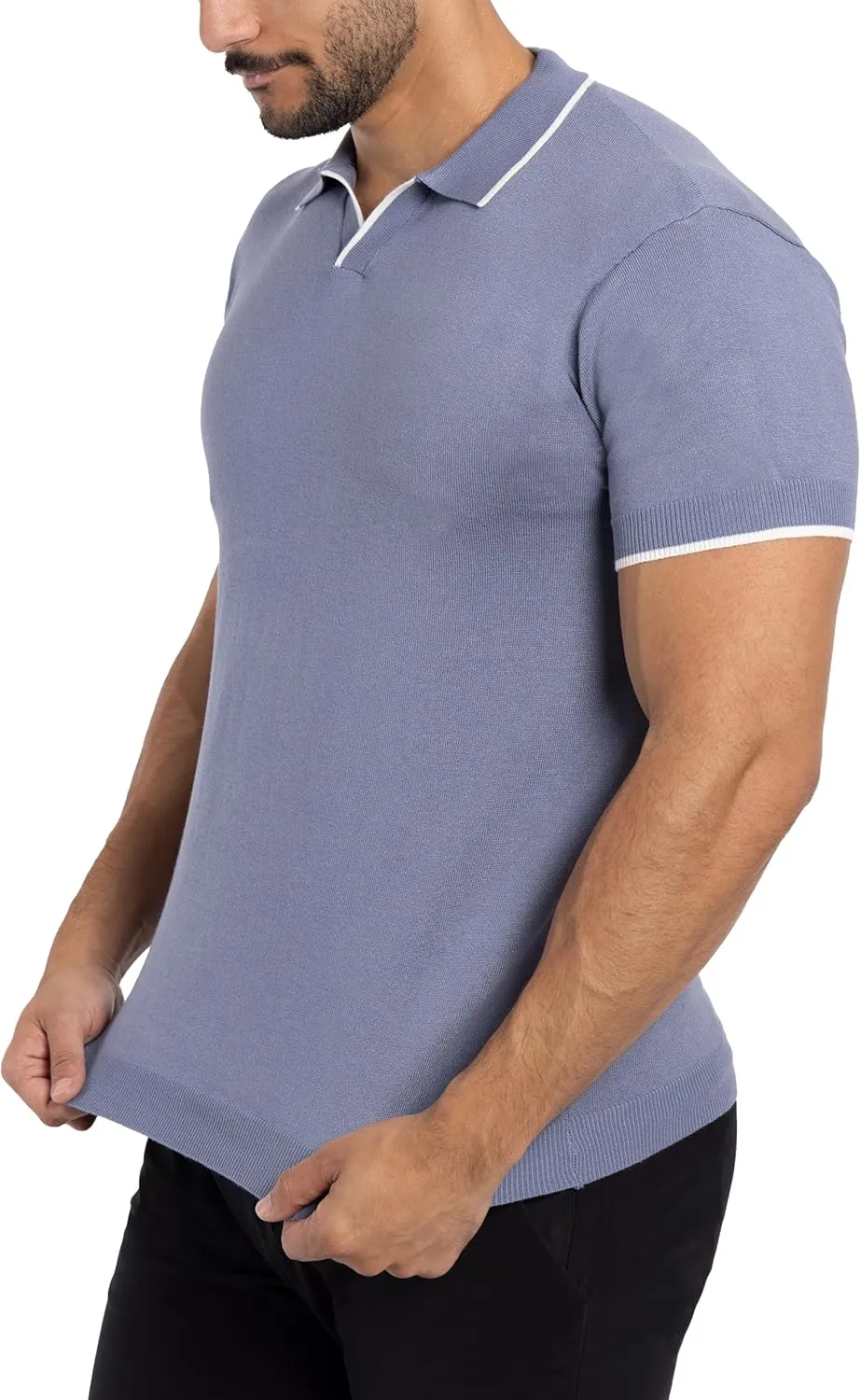 X RAY Mens Knit Polo Sweater Short Sleeve, Fashionable Sweater Polo Top Knitted Tops for Men