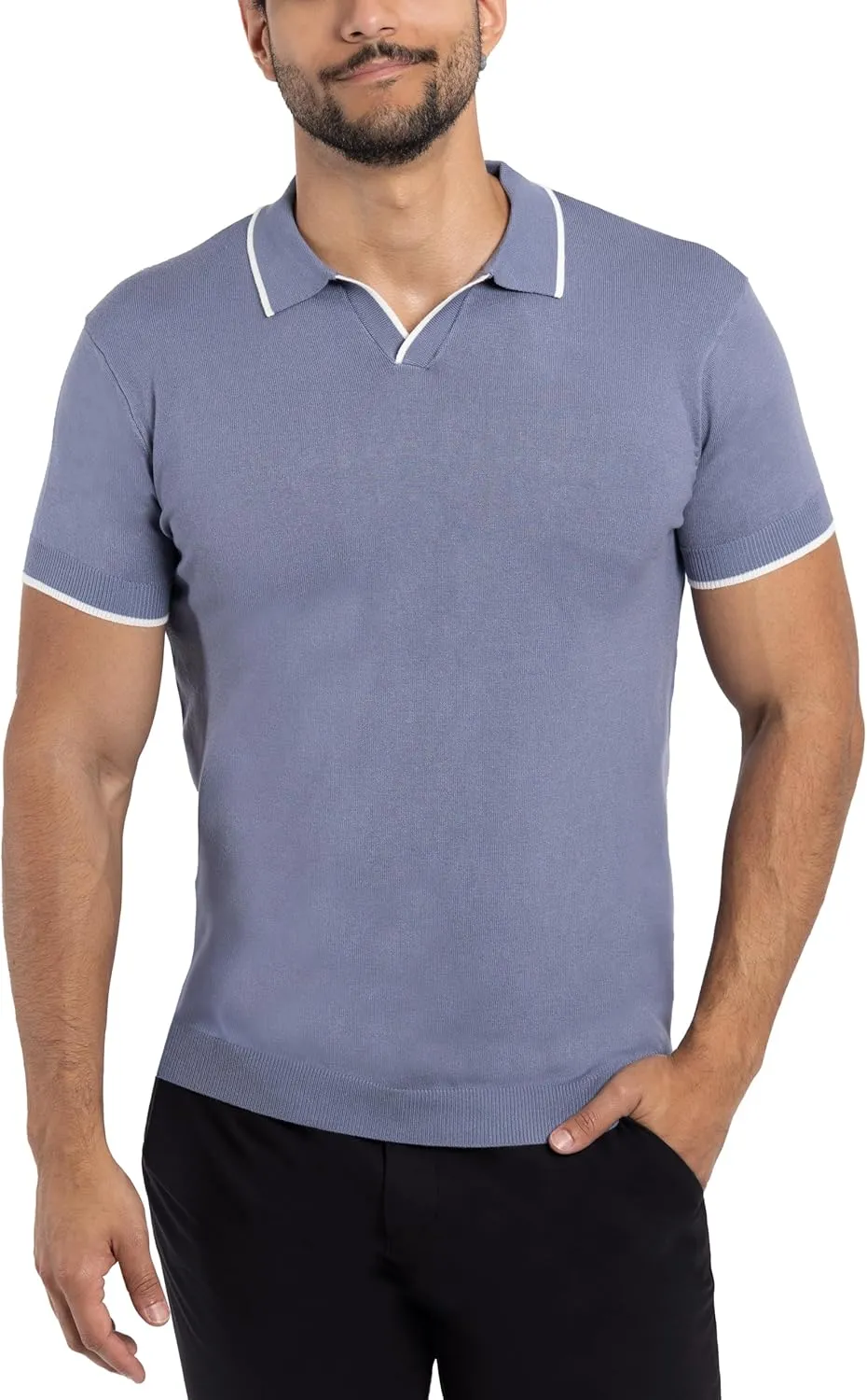 X RAY Mens Knit Polo Sweater Short Sleeve, Fashionable Sweater Polo Top Knitted Tops for Men