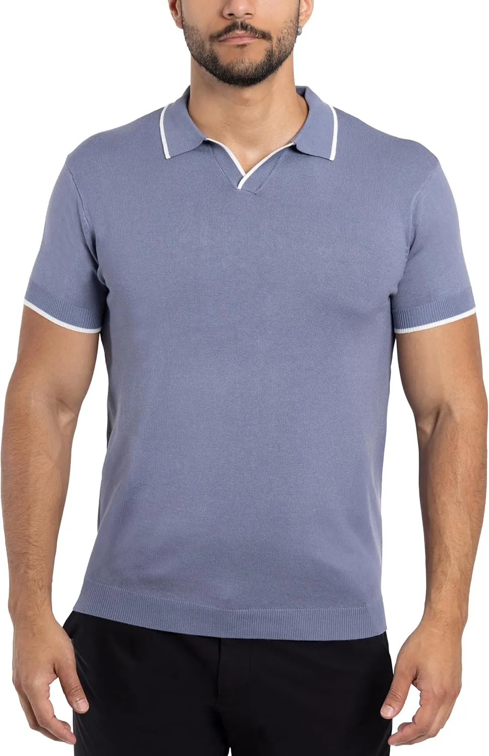 X RAY Mens Knit Polo Sweater Short Sleeve, Fashionable Sweater Polo Top Knitted Tops for Men