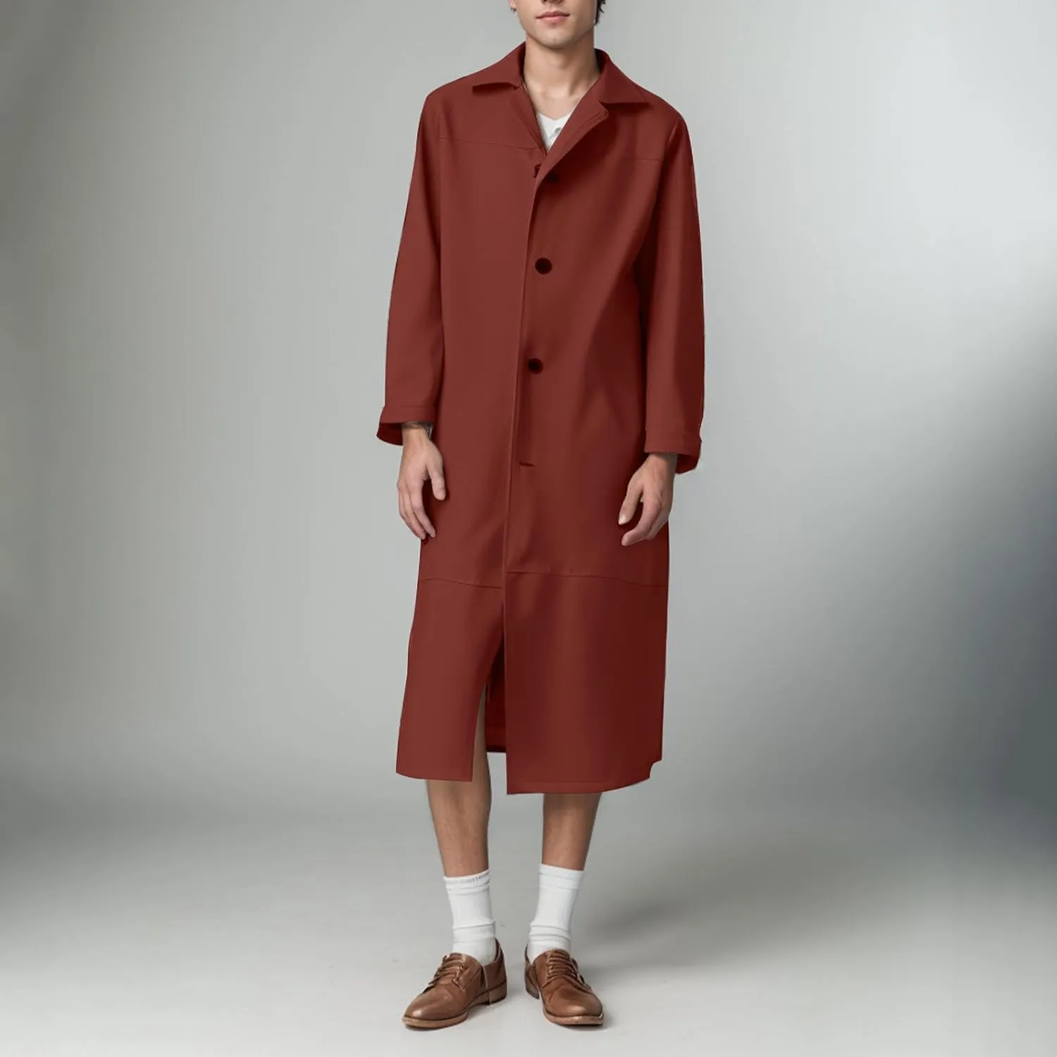 Xiaojmake Mens Long Leather Jacket Faux Leather Coat Full Length Leather Trench Coat Steampunk Gothic Overcoat Military Coat