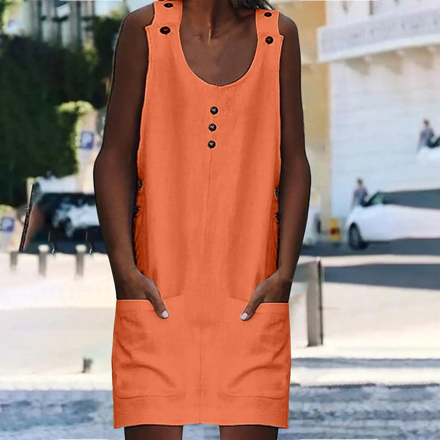XOWRTE Summer Dress for Women Sleeveless Tank Dress with Pockets Casual Short A Line Dress Crewneck Sundress 2025