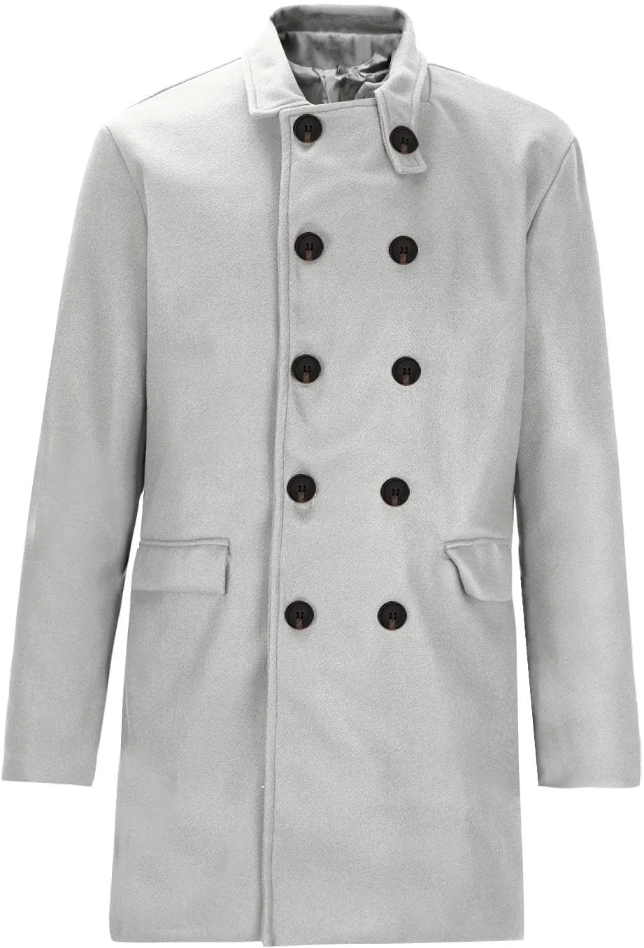 XUNRYAN Mens Double Breasted Trench Coat Notch Lapel Peacoat Mid Long Winter Classic Overcoat Fall Fashion Outerwear Pockets