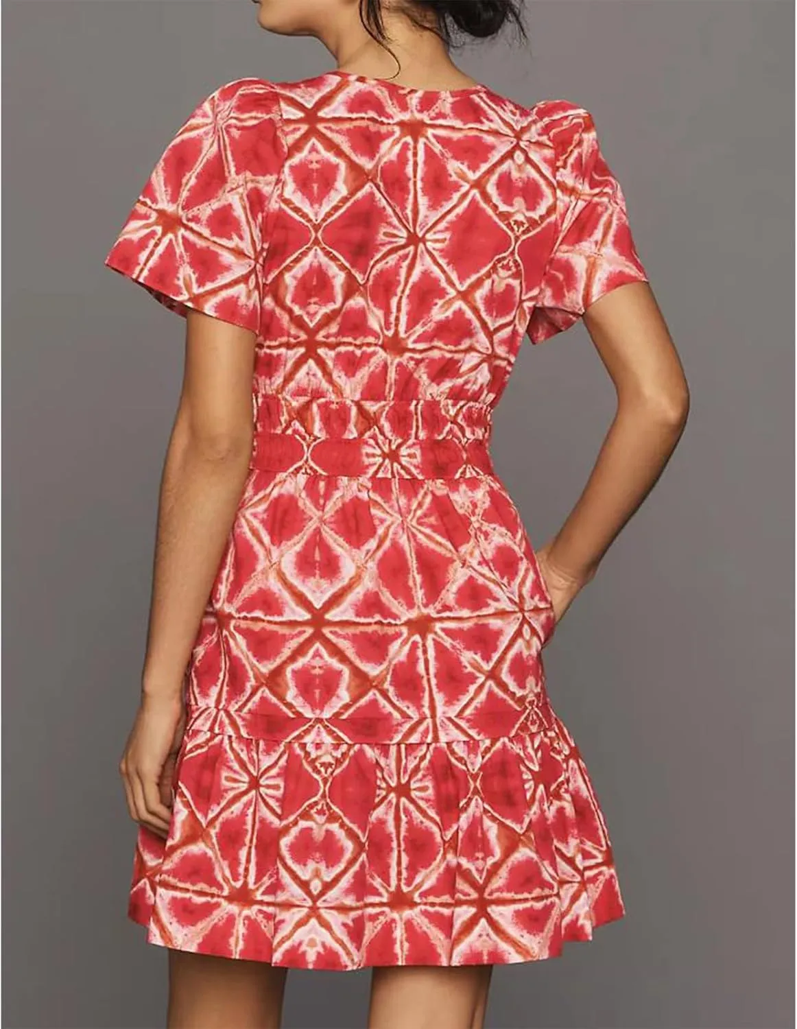 Y2k Graduation Dress Women Summer Short Sleeve V Neck Tiered Ruffle Beach A-Line Flowy Floral Boho Mini Dress